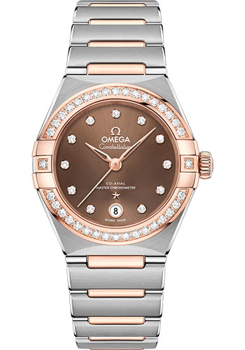 Omega Constellation Stainless Steel and Rose Gold 29 MM - Stainless Steel and Rose Gold Bracelet - Diamond Bezel - Brown Diamond Dial - 131.25.29.20.63.001