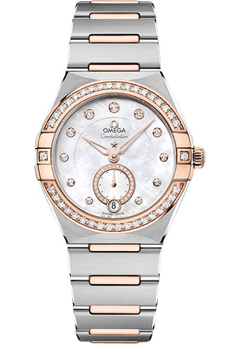 Omega Constellation Stainless Steel and Rose Gold 34 MM - Stainless Steel and Rose Gold Bracelet - Diamond Bezel - White Pearled Mother-Of-Pearl Dial - 131.25.34.20.55.001