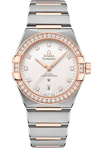 Omega Constellation Stainless Steel and Rose Gold 39 MM - Stainless Steel and Rose Gold Bracelet - Diamond Bezel - Silvery Diamond Dial - 131.25.39.20.52.001