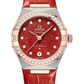 Omega Constellation Rose Gold and Stainless Steel 29 MM - Red Leather Strap - Diamond Bezel - Red Diamond Dial - 131.28.29.20.99.002