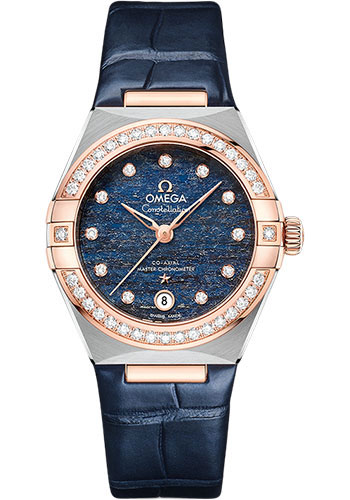 Omega Constellation Rose Gold and Stainless Steel 29 MM - Blue Leather Strap - Diamond Bezel - Blue Diamond Dial - 131.28.29.20.99.003