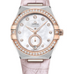 Omega Constellation Stainless Steel and Rose Gold 34 MM - Pink Leather Strap - Diamond Bezel - White Pearled Mother-Of-Pearl Dial - 131.28.34.20.55.001