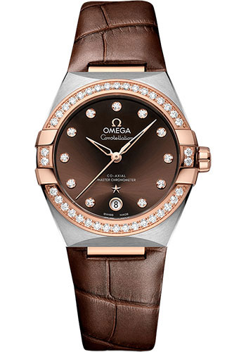 Omega Constellation Stainless Steel and Rose Gold 36 MM - Brown Leather Strap - Diamond Bezel - Brown Diamond Dial - 131.28.36.20.63.001