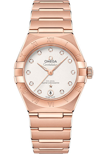 Omega Constellation Rose Gold 29 MM - Rose Gold Bracelet - White Silvery Diamond Dial - 131.50.29.20.52.001