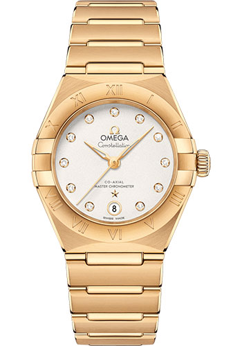 Omega Constellation Yellow Gold 29 MM - Yellow Gold Bracelet - White Silvery Diamond Dial - 131.50.29.20.52.002