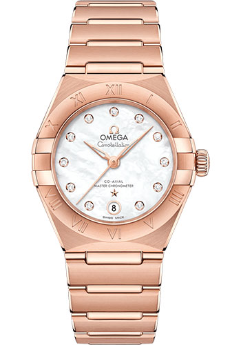 Omega Constellation Rose Gold 29 MM - Rose Gold Bracelet - Pearled Mother-Of-Pearl Diamond Dial - 131.50.29.20.55.001