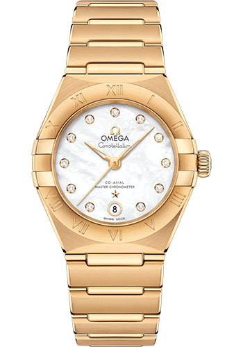 Omega Constellation Yellow Gold 29 MM - Yellow Gold Bracelet - Pearled Mother-Of-Pearl Diamond Dial - 131.50.29.20.55.002