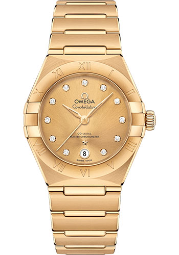 Omega Constellation Yellow Gold 29 MM - Yellow Gold Bracelet - Champagne Diamond Dial - 131.50.29.20.58.001