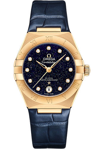 Omega Constellation Yellow Gold 29 MM - Blue Leather Strap - Blue Diamond Dial - 131.53.29.20.53.001