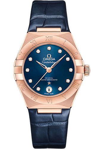 Omega Constellation Rose Gold 29 MM - Blue Leather Strap - Blue Diamond Dial - 131.53.29.20.53.002