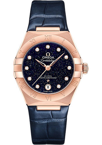 Omega Constellation Rose Gold 29 MM - Blue Leather Strap - Blue Diamond Dial - 131.53.29.20.53.003