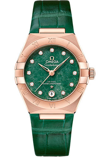 Omega Constellation Rose Gold 29 MM - Green Leather Strap - Green Diamond Dial - 131.53.29.20.99.002