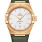 Omega Constellation Yellow Gold 39 MM - Green Leather Strap - White Silvery Dial - 131.53.39.20.02.002