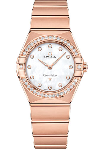 Omega Constellation Rose Gold 28 MM - Rose Gold Bracelet - Diamond Bezel - Mother-Of-Pearl Diamond Dial - 131.55.28.60.55.001