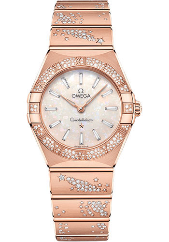 Omega Constellation Rose Gold 28 MM - Rose Gold Diamond Bracelet - Diamond Bezel - White Diamond Dial - 131.55.28.60.99.001