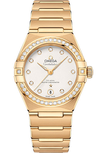 Omega Constellation Yellow Gold 29 MM - Yellow Gold Bracelet - Diamond Bezel - White Silvery Diamond Dial - 131.55.29.20.52.002