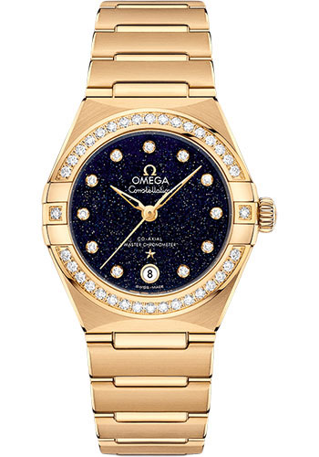 Omega Constellation Yellow Gold 29 MM - Yellow Gold Bracelet - Diamond Bezel - Blue Diamond Dial - 131.55.29.20.53.002