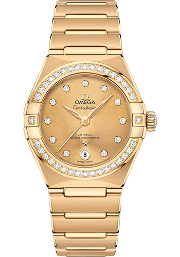 Omega Constellation Yellow Gold 29 MM - Yellow Gold Bracelet - Diamond Bezel - Champagne Diamond Dial - 131.55.29.20.58.001