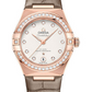 Omega Constellation Rose Gold 29 MM - Light Brown Leather Strap - Diamond Bezel - White Silvery Diamond Dial - 131.58.29.20.52.002