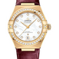 Omega Constellation Yellow Gold 29 MM - Red Leather Strap - Diamond Bezel - Pearled Mother-Of-Pearl Diamond Dial - 131.58.29.20.55.001