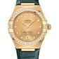 Omega Constellation Yellow Gold 29 MM - Green Leather Strap - Diamond Bezel - Champagne Diamond Dial - 131.58.29.20.58.001