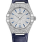 Omega Constellation White Gold Diamond 29 MM - Blue Leather Strap - Diamond Bezel - White Gold Diamond Dial - 131.58.29.20.99.003