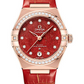 Omega Constellation Rose Gold 29 MM - Red Leather Strap - Diamond Bezel - Red Diamond Dial - 131.58.29.20.99.005