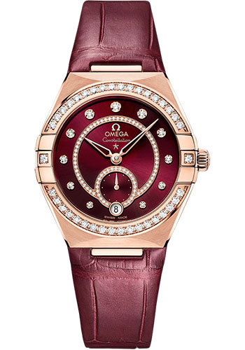 Omega Constellation Rose Gold 34 MM - Burgundy  Leather Strap - Diamond Bezel - Burgundy Diamond Dial - 131.58.34.20.61.001