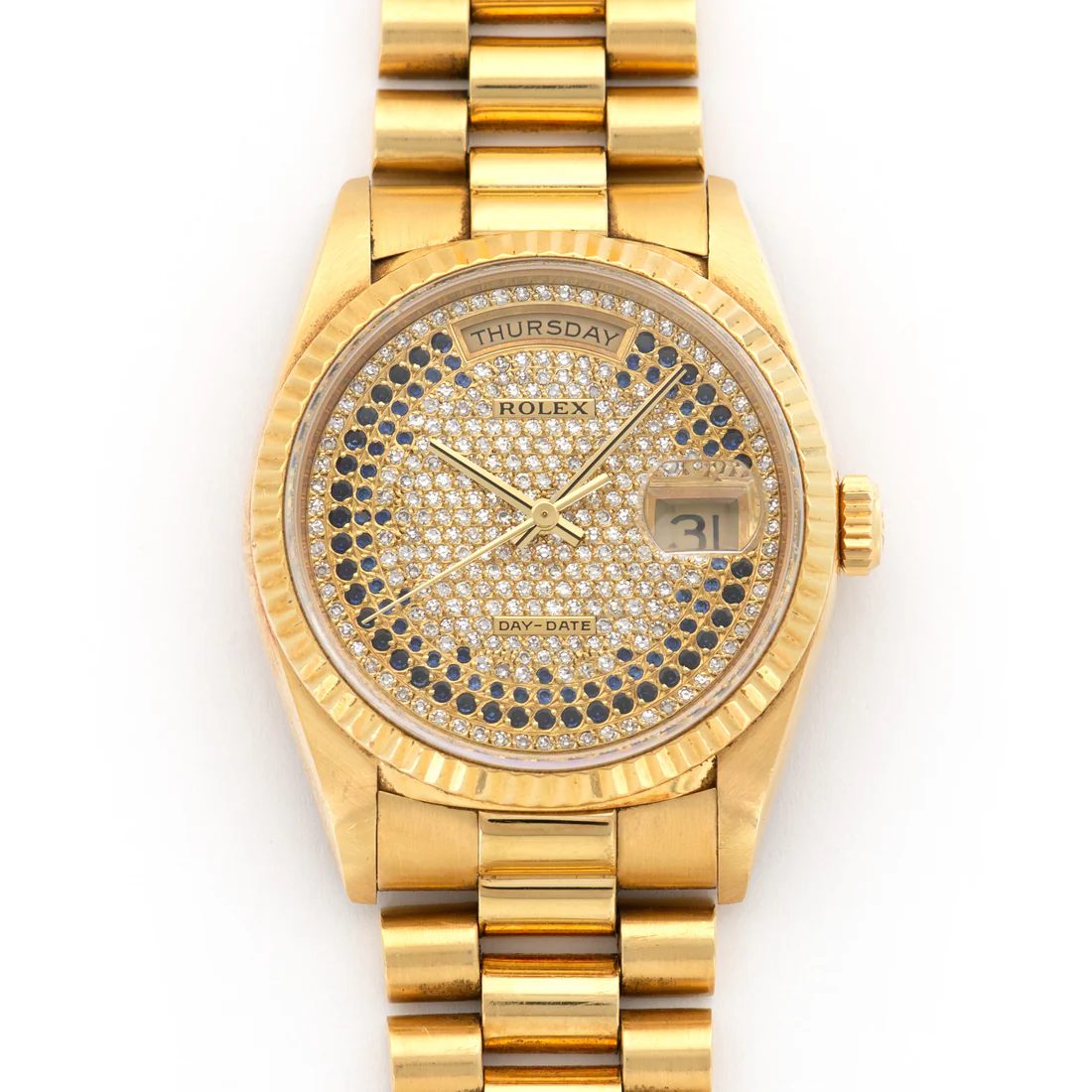 Rolex Day-Date - 36 MM - Yellow Gold - Pave Diamond Dial - 18238 pvd  nyc watcher nyc watches