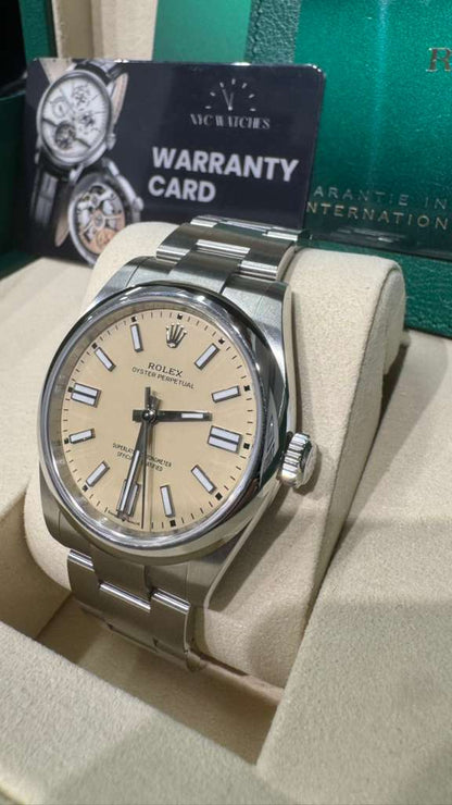 Rolex Oyster Perpetual - Stainless Steel - 41 MM - Oyster Bracelet - Beige Dial - Domed Bezel - 134300-0007