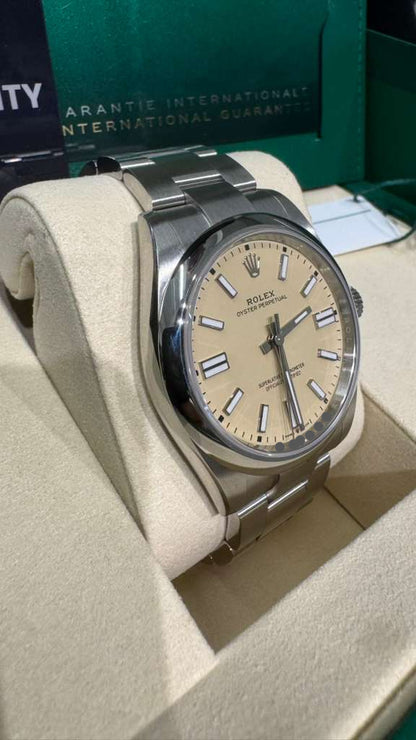 Rolex Oyster Perpetual - Stainless Steel - 41 MM - Oyster Bracelet - Beige Dial - Domed Bezel - 134300-0007