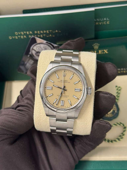 Rolex Oyster Perpetual - Stainless Steel - 41 MM - Oyster Bracelet - Beige Dial - Domed Bezel - 134300-0007