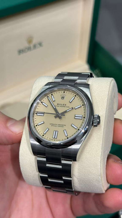 Rolex Oyster Perpetual - Stainless Steel - 41 MM - Oyster Bracelet - Beige Dial - Domed Bezel - 134300-0007