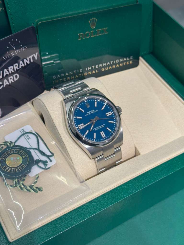 Rolex Oyster Perpetual - Stainless Steel - 41 MM - Oyster Bracelet - Med Blue Dial - Domed Bezel - 134300-0009