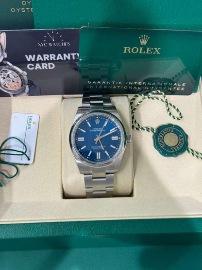 Rolex Oyster Perpetual - Stainless Steel - 41 MM - Oyster Bracelet - Med Blue Dial - Domed Bezel - 134300-0009