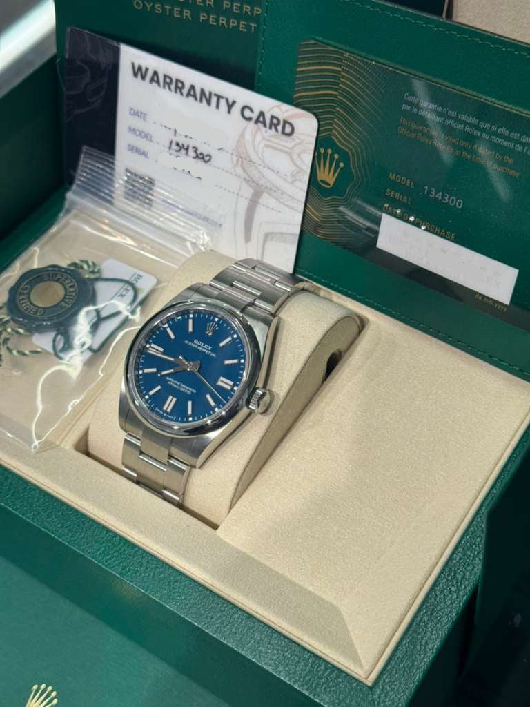 Rolex Oyster Perpetual - Stainless Steel - 41 MM - Oyster Bracelet - Med Blue Dial - Domed Bezel - 134300-0009