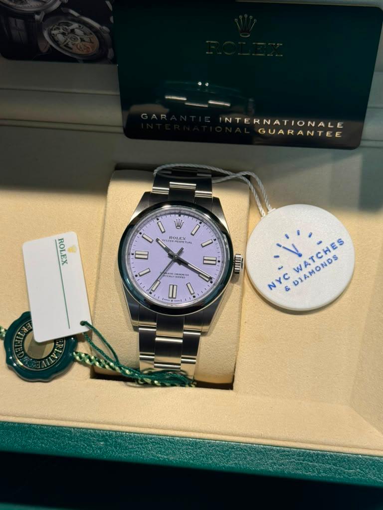 Rolex Oyster Perpetual - Stainless Steel - 41 MM - Oyster Bracelet - Lavender Dial - Domed Bezel - 134300-0012