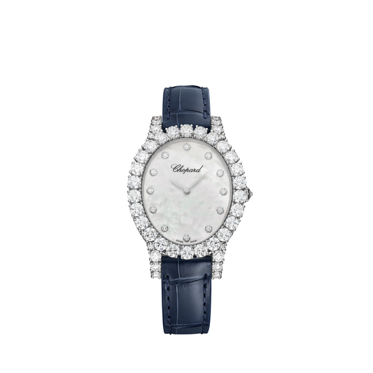 Chopard L'Heure Du Diamant White Gold 40 MM - Blue Leather Strap - Diamond Bezel - Mother-Of-Pearl Dial  - 139383-1223