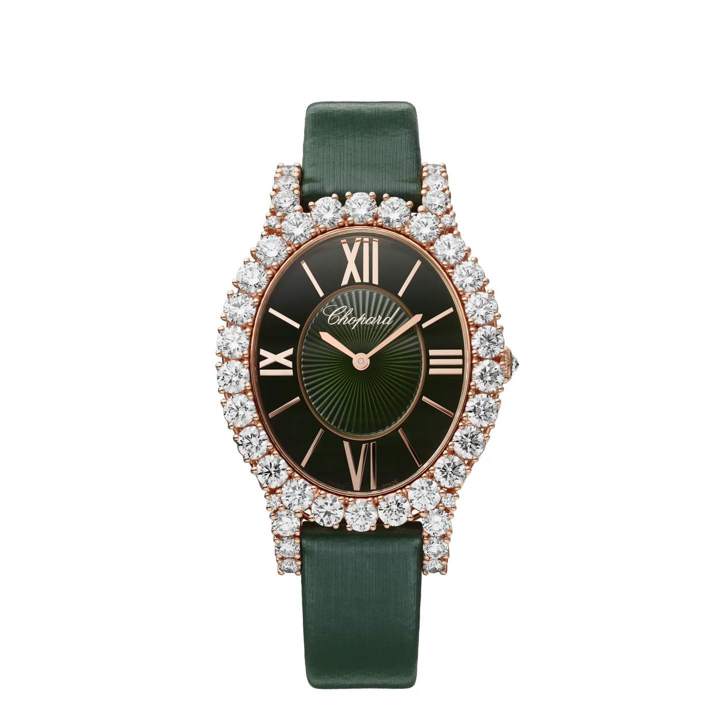 Chopard L'Heure Du Diamant Rose Gold 34.10 MM - Green Leather Strap - Diamond Bezel - Green Laquered Dial - 139383-5009