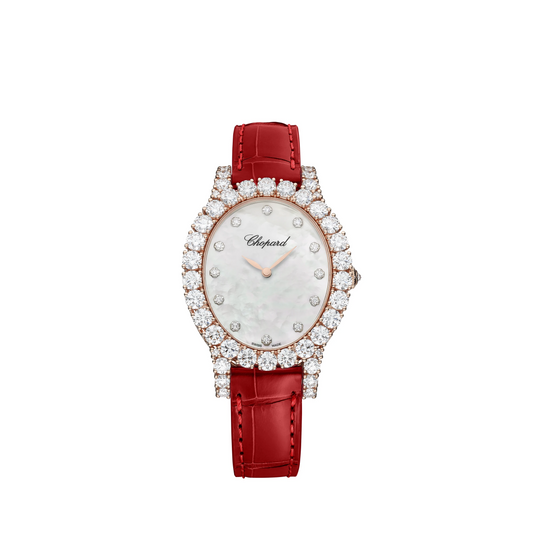 Chopard L'Heure Du Diamant Rose Gold 40 MM - Red Leather Strap - Diamond Bezel - Mother-Of-Pearl Dial  - 139383-5223