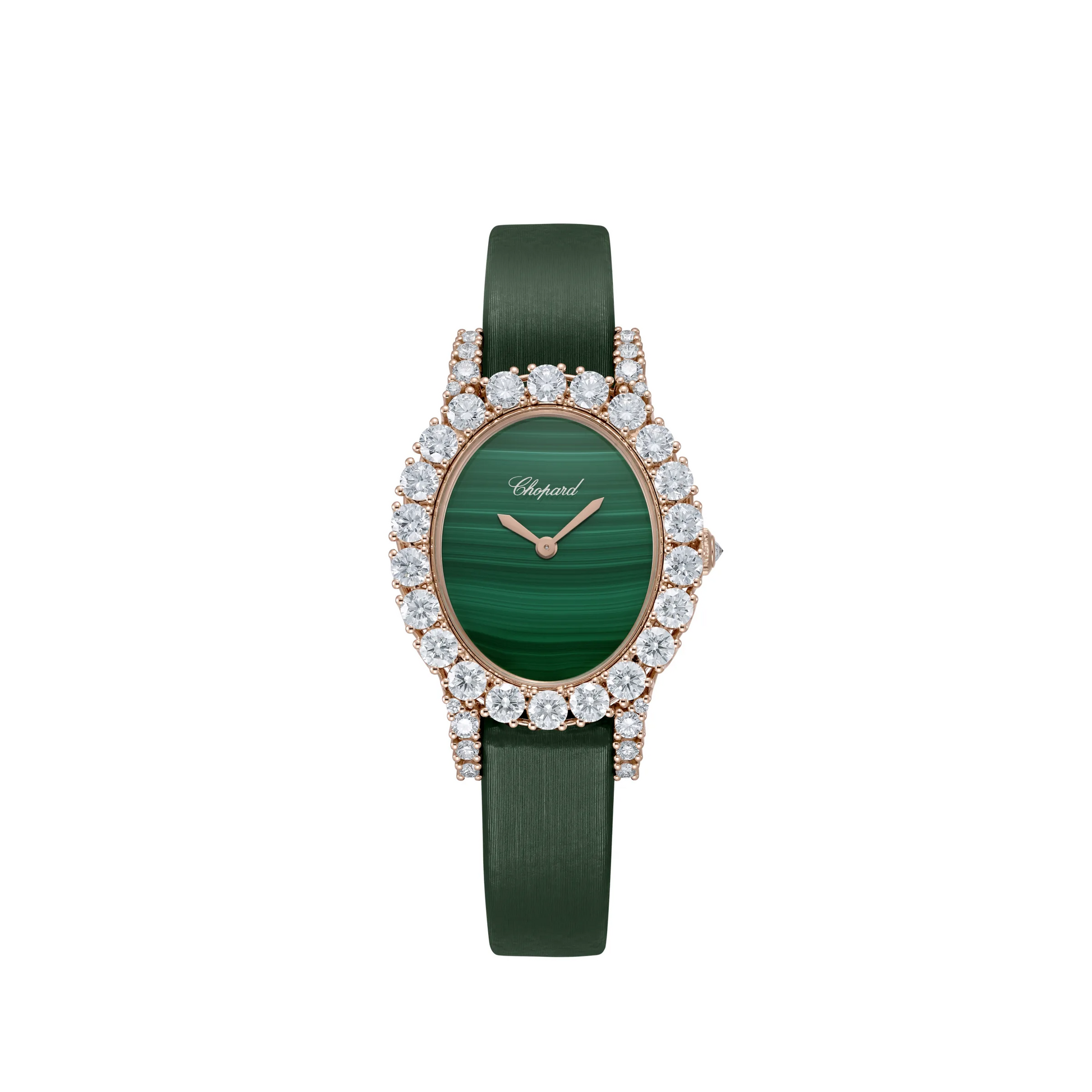 Chopard L'Heure Du Diamant Rose Gold 29.40 MM - Green Leather Strap - Diamond Bezel - Green Dial - 139384-5011