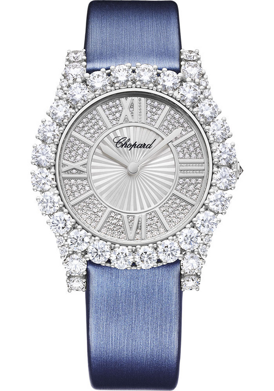Chopard L'Heure Du Diamant White Gold 35.75 MM - Blue Strap - Diamond Bezel - Diamond Paved Dial - 139419-1601