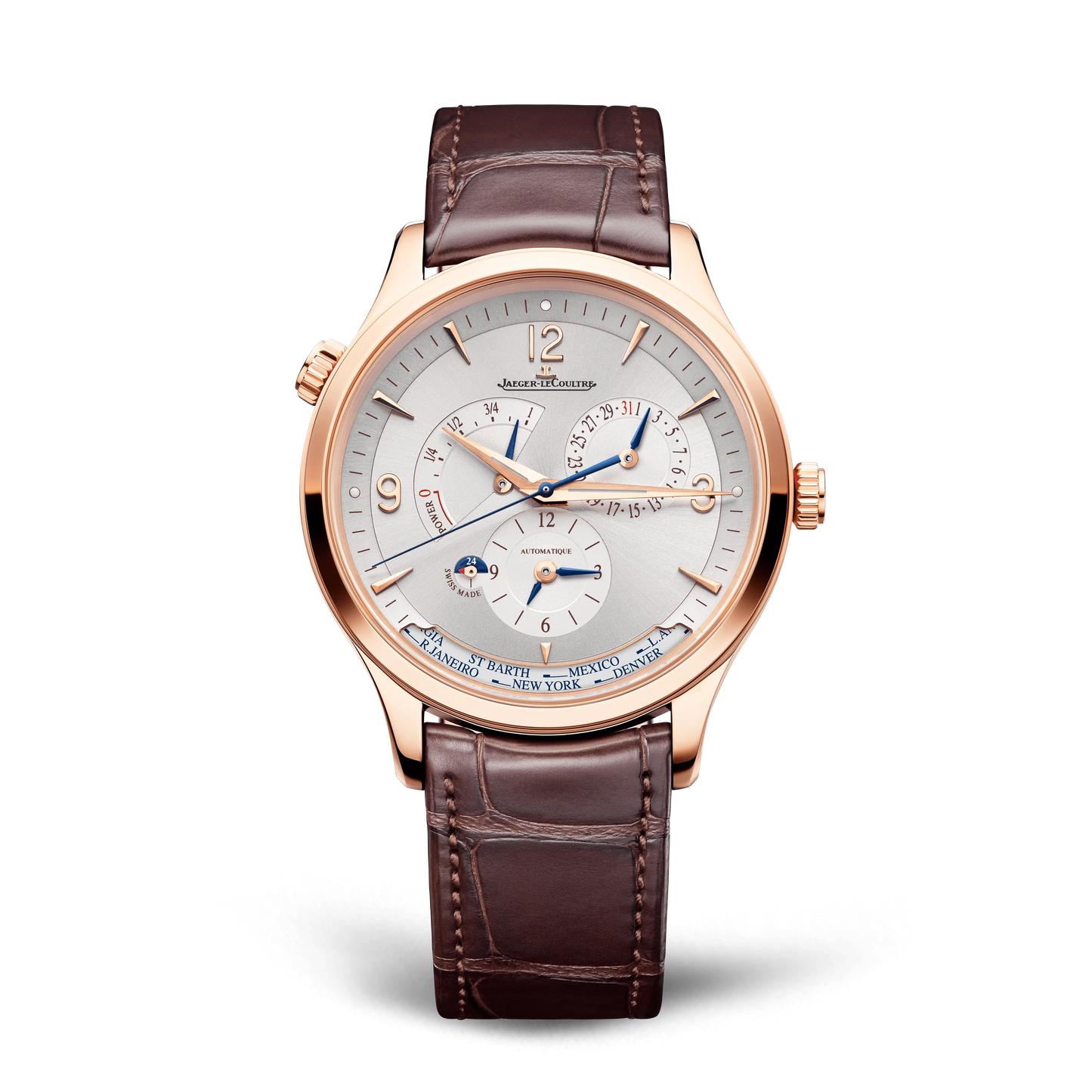 JLC - Master Control Geographic - 40 MM - Pink Gold - Silvered-Gray Dial - Brown Leather Strap - Q4122520