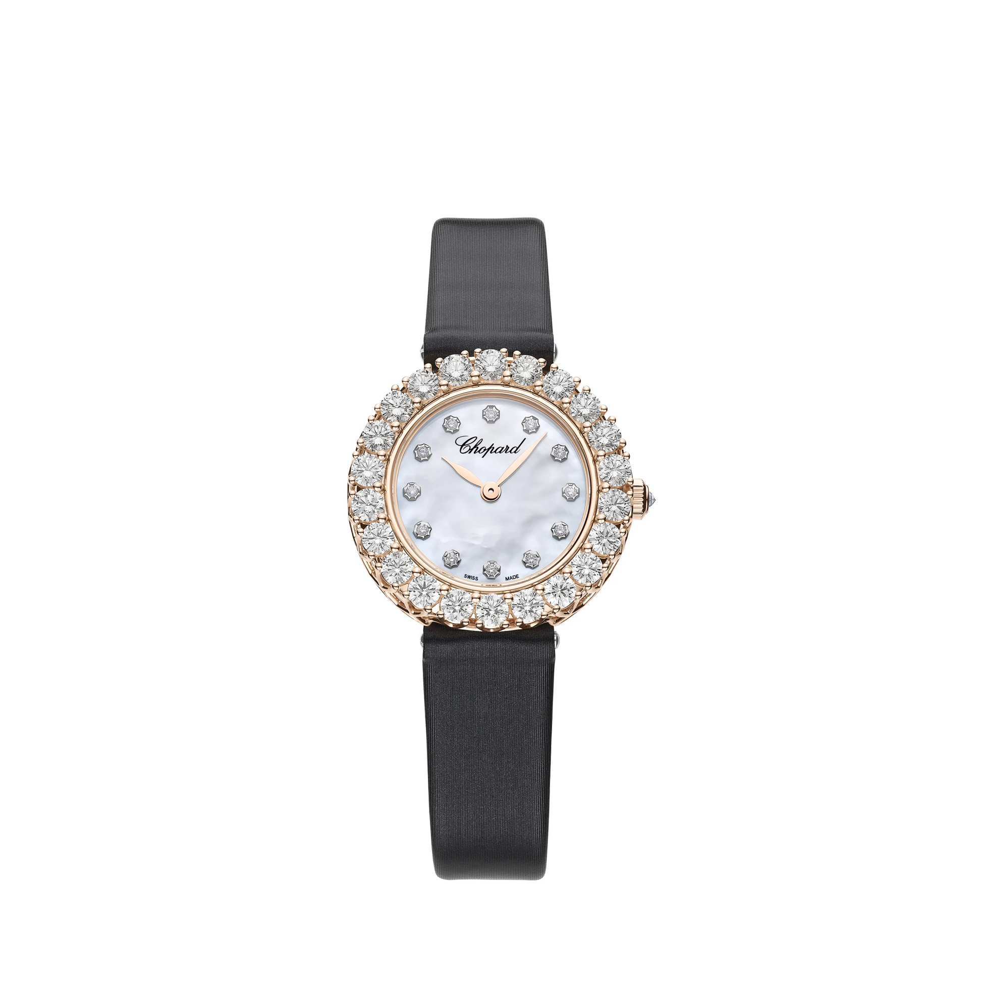 Chopard L'Heure Du Diamant Rose Gold 26 MM - Black Strap - Diamond Bezel - Mother-Of-Pearl Dial - 13A178-5106