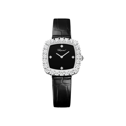 Chopard L'Heure Du Diamant - White Gold - 30.5 MM - Black Alligator Leather Strap - Diamond Bezel - Black Onyx Diamond Dial - 13A386-1109
