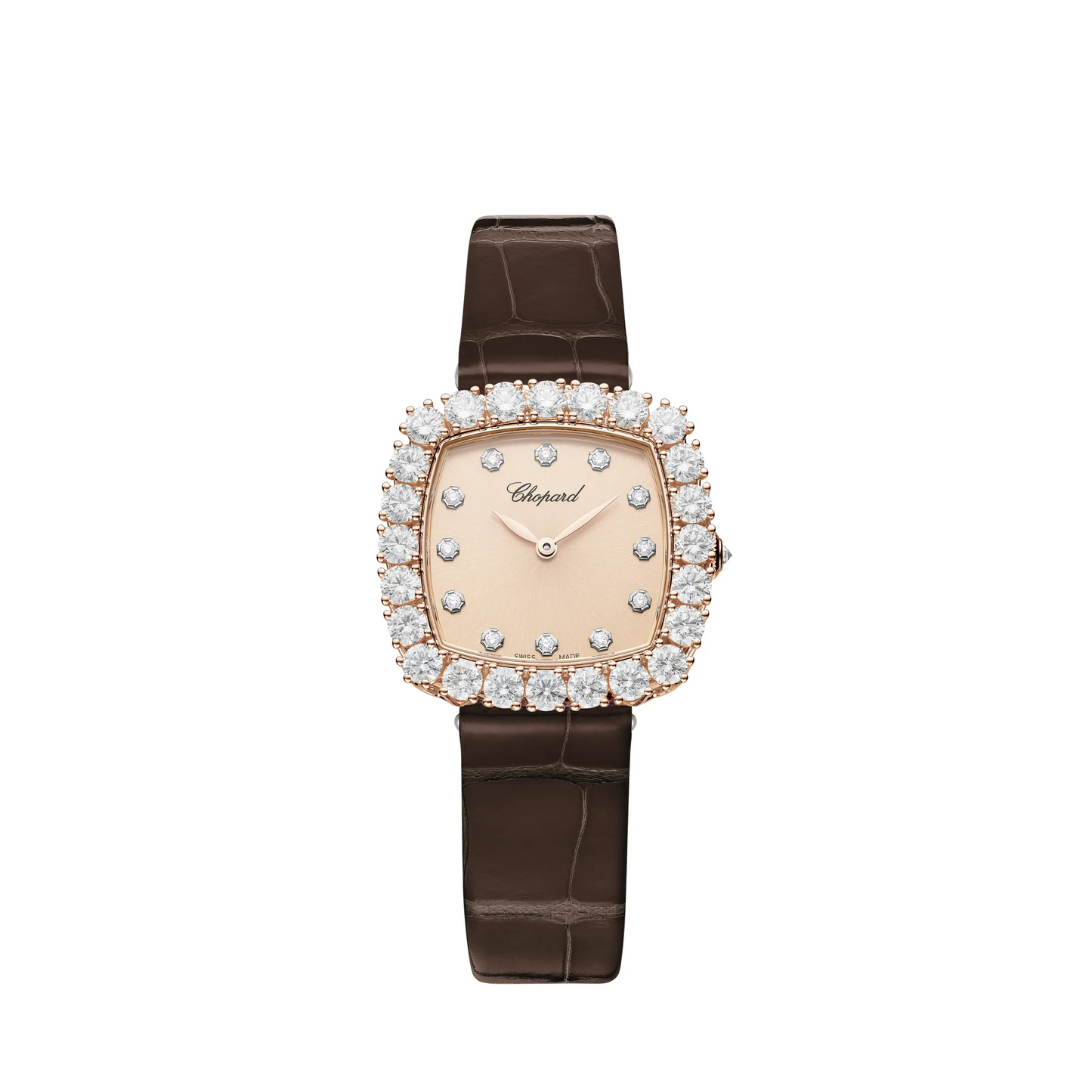 Chopard L'Heure Du Diamant Rose Gold 30.50 MM - Brown Leather Strap - Diamond Bezel - Rose Gold Dial -  13A386-5107