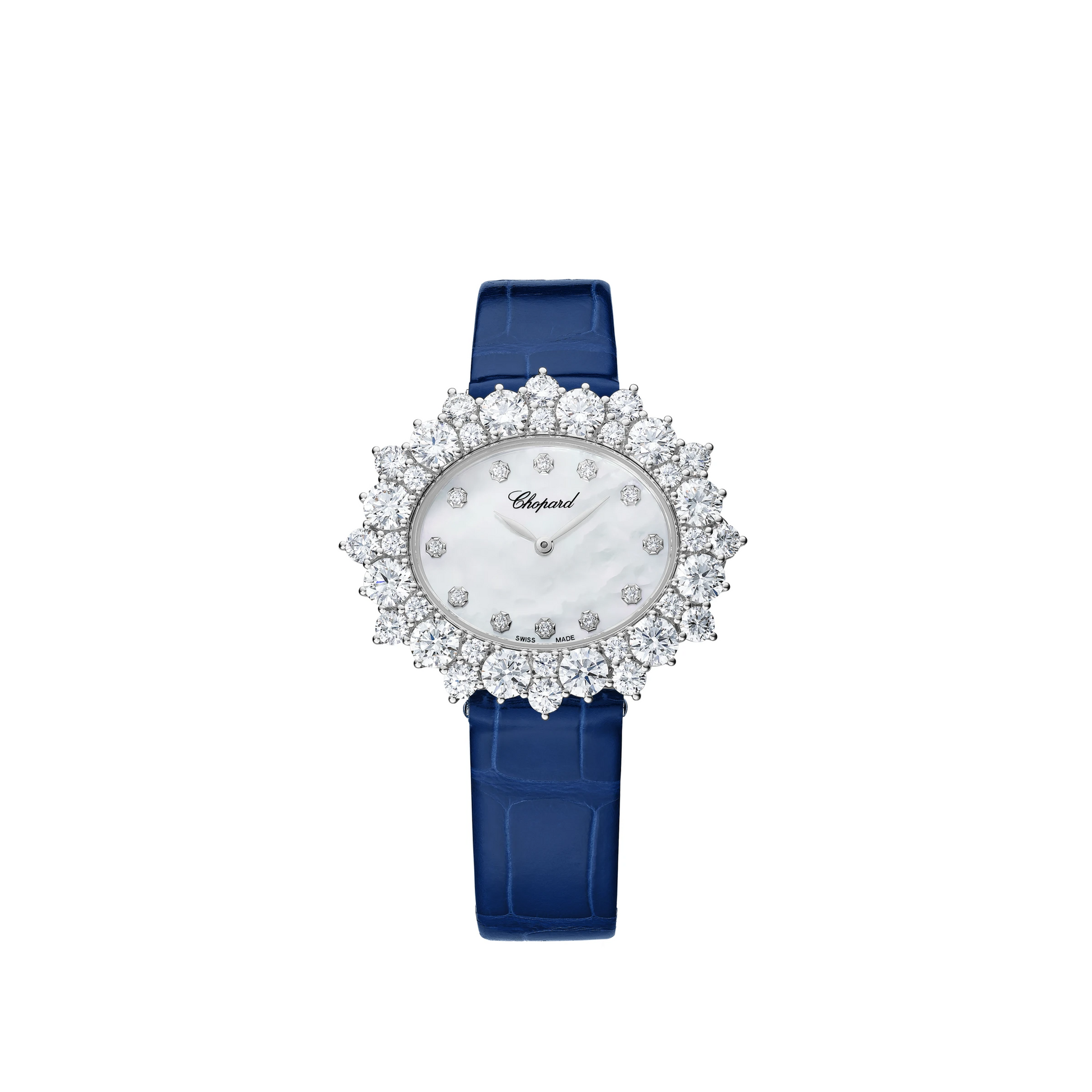 Chopard L'Heure Du Diamant White Gold 36 MM - Blue Leather Strap - Diamond Bezel - Mother-Of-Pearl Dial  - 13A390-1100