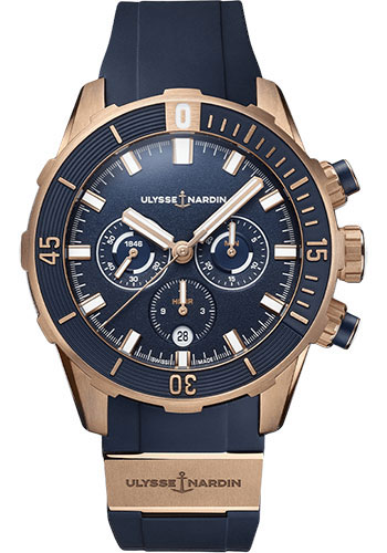 Ulysse Nardin Diver Rose Gold Case 44 MM - Blue Rubber Strap - Blue Dial - 1502-170-3/93