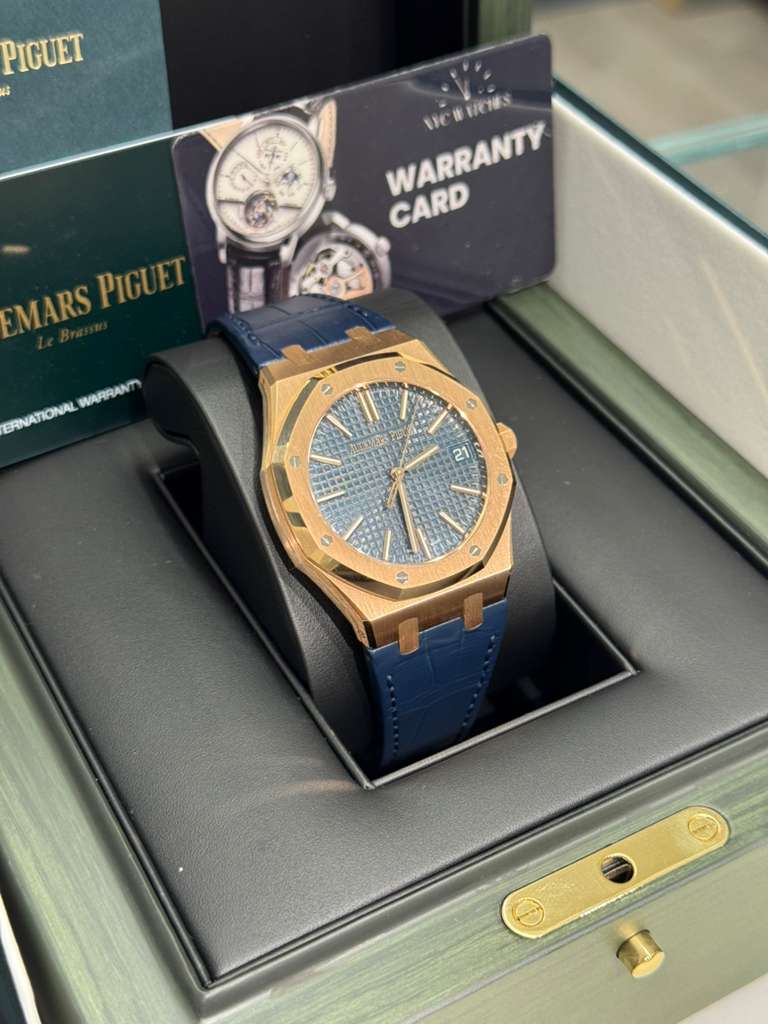 Audemars Piguet Royal Oak Pink Gold Selfwinding 41 MM - Blue Leather Strap - Bleu Nuit Dial - 15510OR.OO.D315CR.01