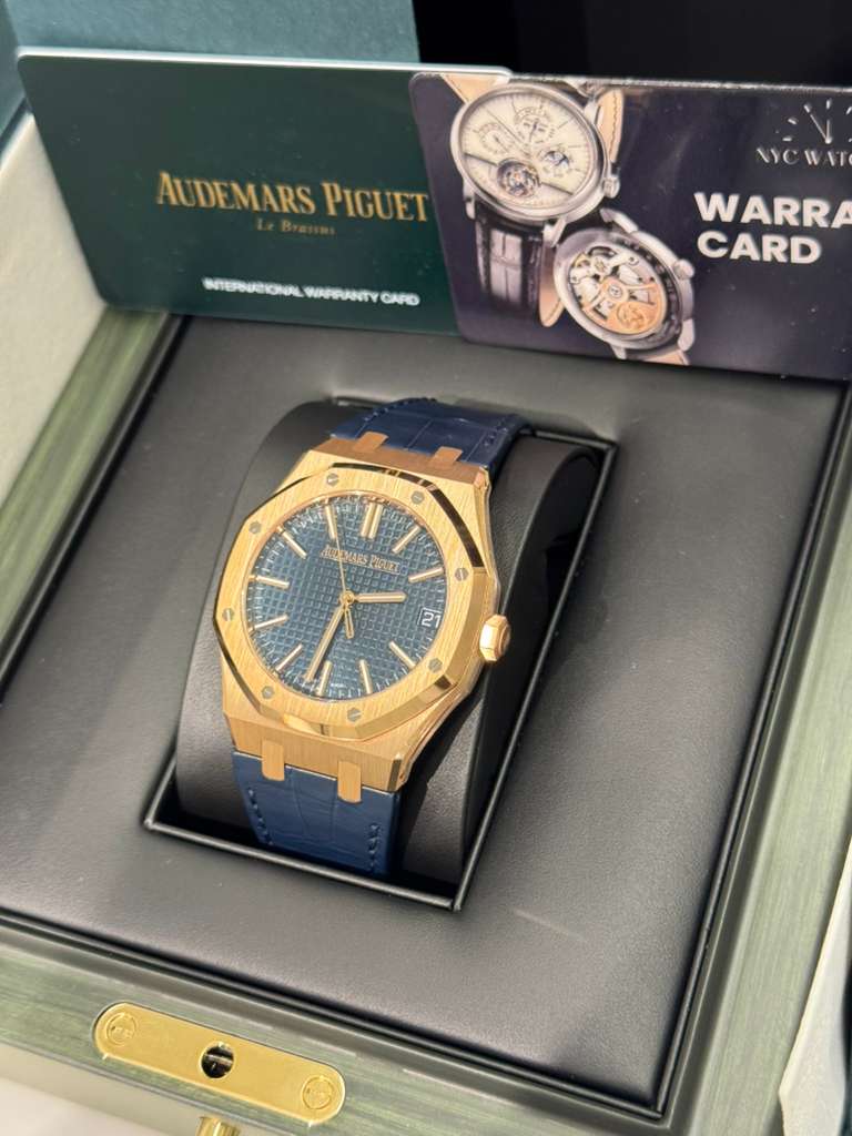 Audemars Piguet Royal Oak Pink Gold Selfwinding 41 MM - Blue Leather Strap - Bleu Nuit Dial - 15510OR.OO.D315CR.01